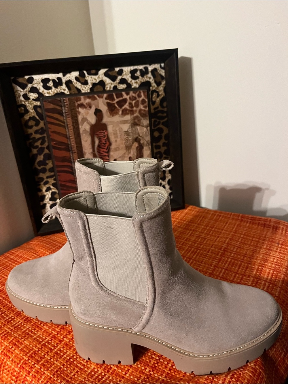 Chunky Suede Chelsea Boots in Light Taupe